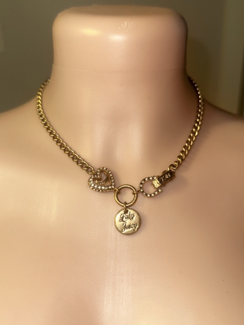 Juicy Couture Gold Crystal Heart Pendant Necklace